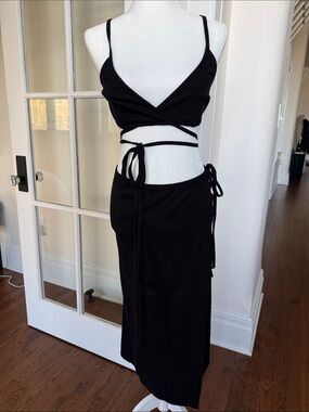 Black Wrap Midi Skirt & Top